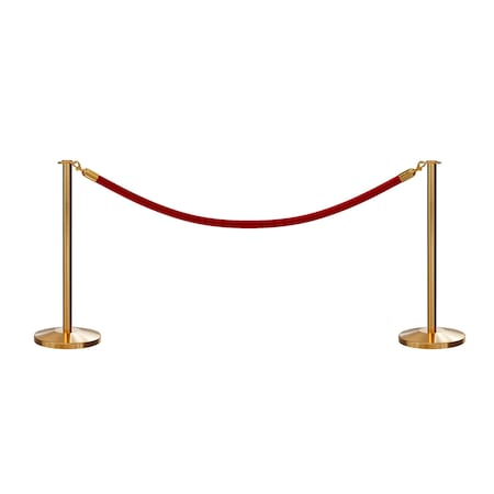 Montour Line Stanchion Post and Rope Kit Sat.Brass, 2 Flat Top 1 Red Rope 2-SB-FL-1-PVR-RD-PB